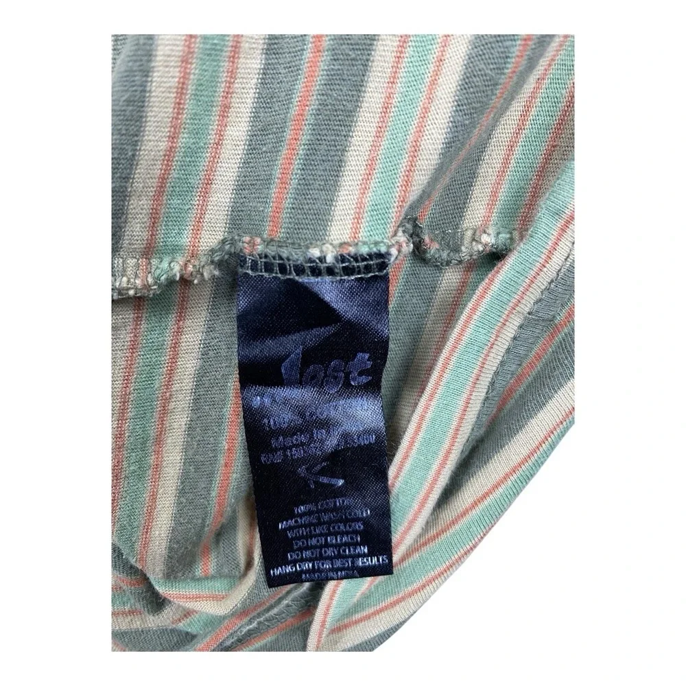 VTG‎ Lost T-Shirt Men LARGE Green Stripe Logo Embroidered Streetwear Skater Y2K